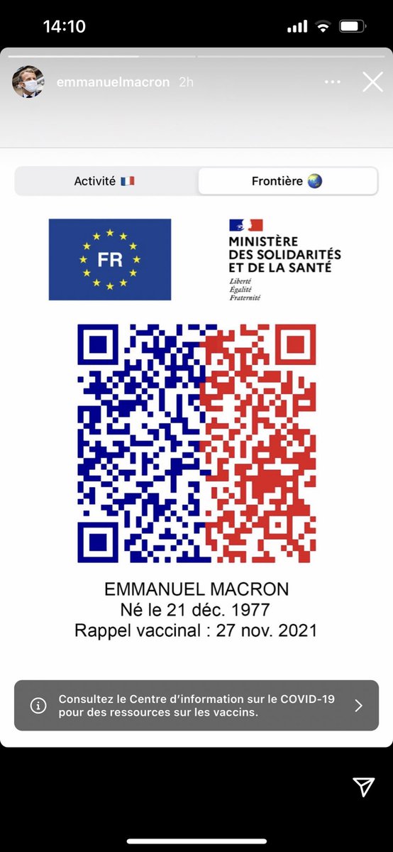 GrablyR's tweet image. Emmanuel Macron publie un QR Code sur Instagram. Mais il ne s’agit pas de son pass sanitaire. Il renvoie… vers Twitter.