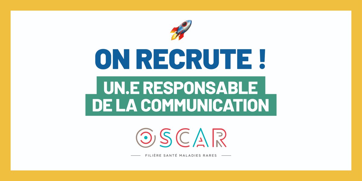 FiliereOSCAR's tweet photo. 🚀 On recrute un.e #responsablecommunication Motivé.e, engagé.e, vous avez au moins 2 ans d'expérience & des connaissances #santé & #maladiesrares ? Rejoignez @FiliereOSCAR !
➡ Plus d'infos : https://t.co/6rz1f2euFH
📩 CV & LM à envoyer : elisabeth.celestin@aphp.fr https://t.co/1jgvILf6Ag
