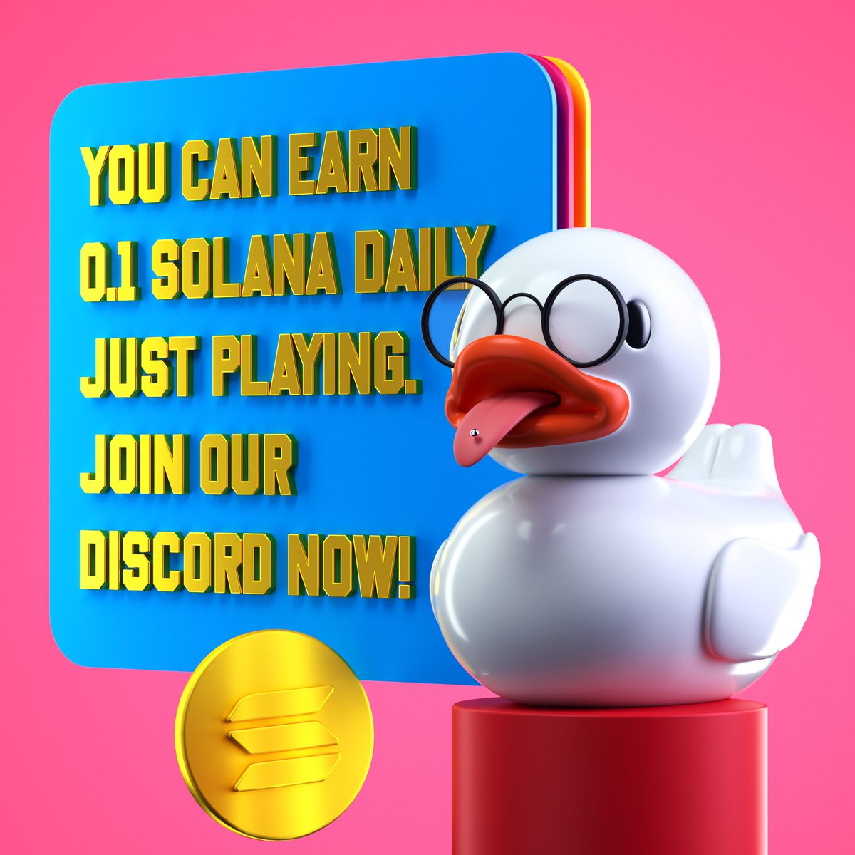 Hello community!🥰

Today at 18:00 PM UTC will start the reward of 0.1 Sol daily⏰

The instructions to take part are explained on our Discord🔥✅

discord.gg/dFTVbvaHT4

Do not lose the opportunity!😏

#SolDuckNFTs #NFTcommunity #Solana #NFTs #NFTGiveaway