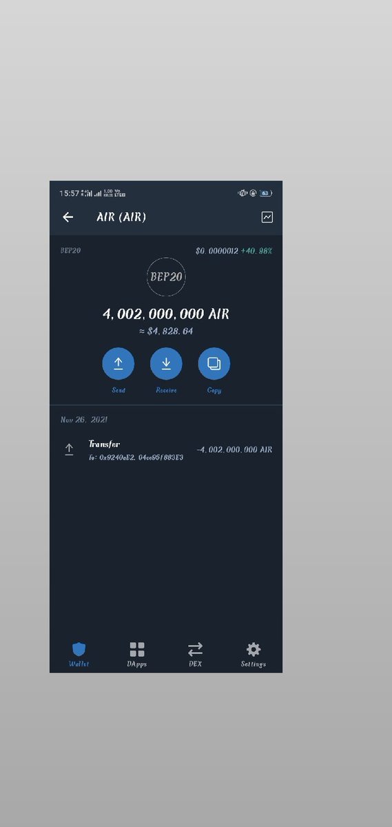 RJhadotiya's tweet photo. @news_of_bsc @Aircoinreal Fake token 
I participated this coin Airdrop  and I won but but send a fake coin 
🔥🔥 https://t.co/e5uJPbsXLT