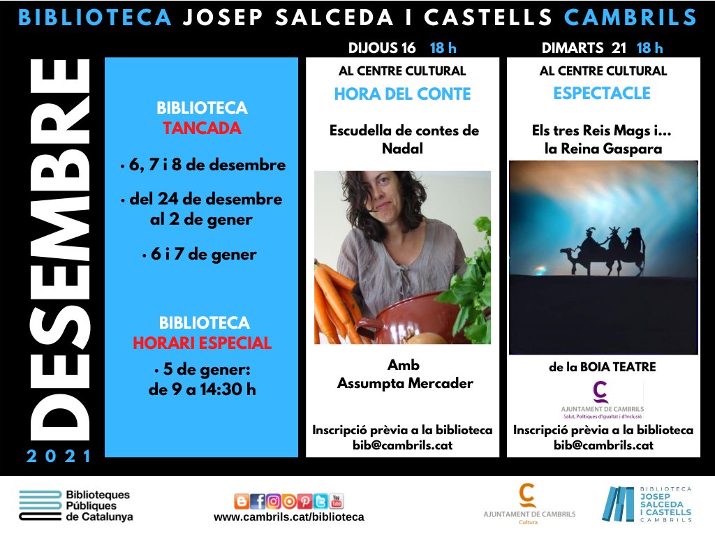 BiblioCambrils's tweet photo. AGENDA DE DESEMBRE
🎄🎄🎄 https://t.co/xwhuTKFMz8