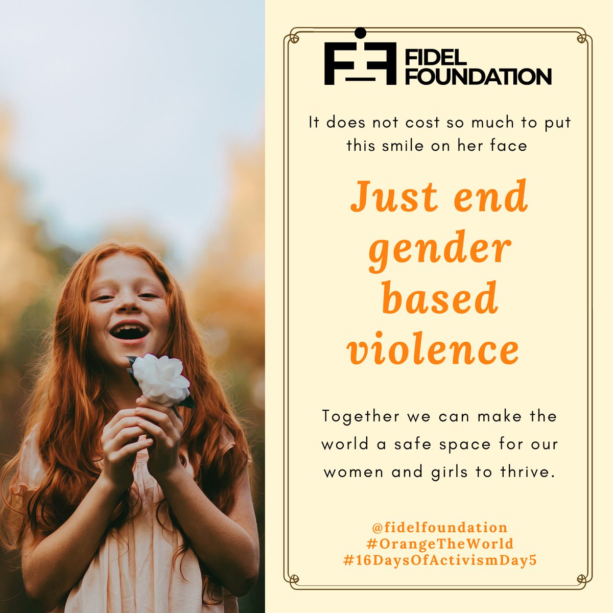 fidel_found's tweet photo. Together we can make the world a safe space for our women and girls to thrive.
#16DaysOfActivism #OrangeTheWorld
#UnitedNationsSDGS
#FidelFoundation https://t.co/2X7vHryOmO