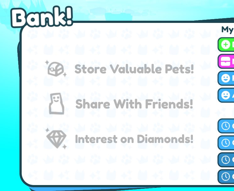 BIG Games on X: Also coming next update: The Bank! 🏦🪙 🌟 Store your most  valuable pets and diamonds! 🌎 Share your bank with friends, CROSS-SERVER!  💎 Earn interest everyday on diamonds!