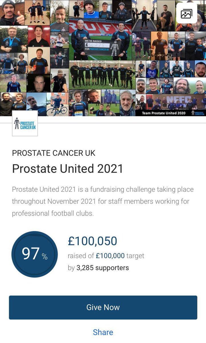 Announcement 🚨 Back in our first year in 2018 as <a href="/prostateunited/">Prostate United</a> we raised £7,350… fast forward 4 years…with our massive team effort in 2021 we have just hit💥£100,000💥What a milestone and what an achievement by all. Great things really are never achieved alone - <a href="/ProstateUK/">Prostate Cancer UK</a>