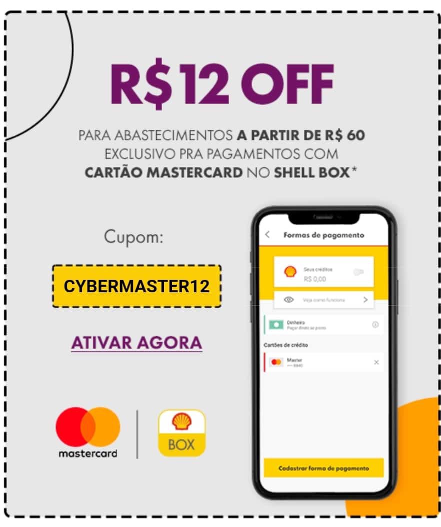 BrCuponsOficial's tweet image. Cupom SHELLBOX válido para todos os usuários! Válido para pagamento obrigatório com cartão MASTERCARD

#shellbox #shell #cupom #descontos
