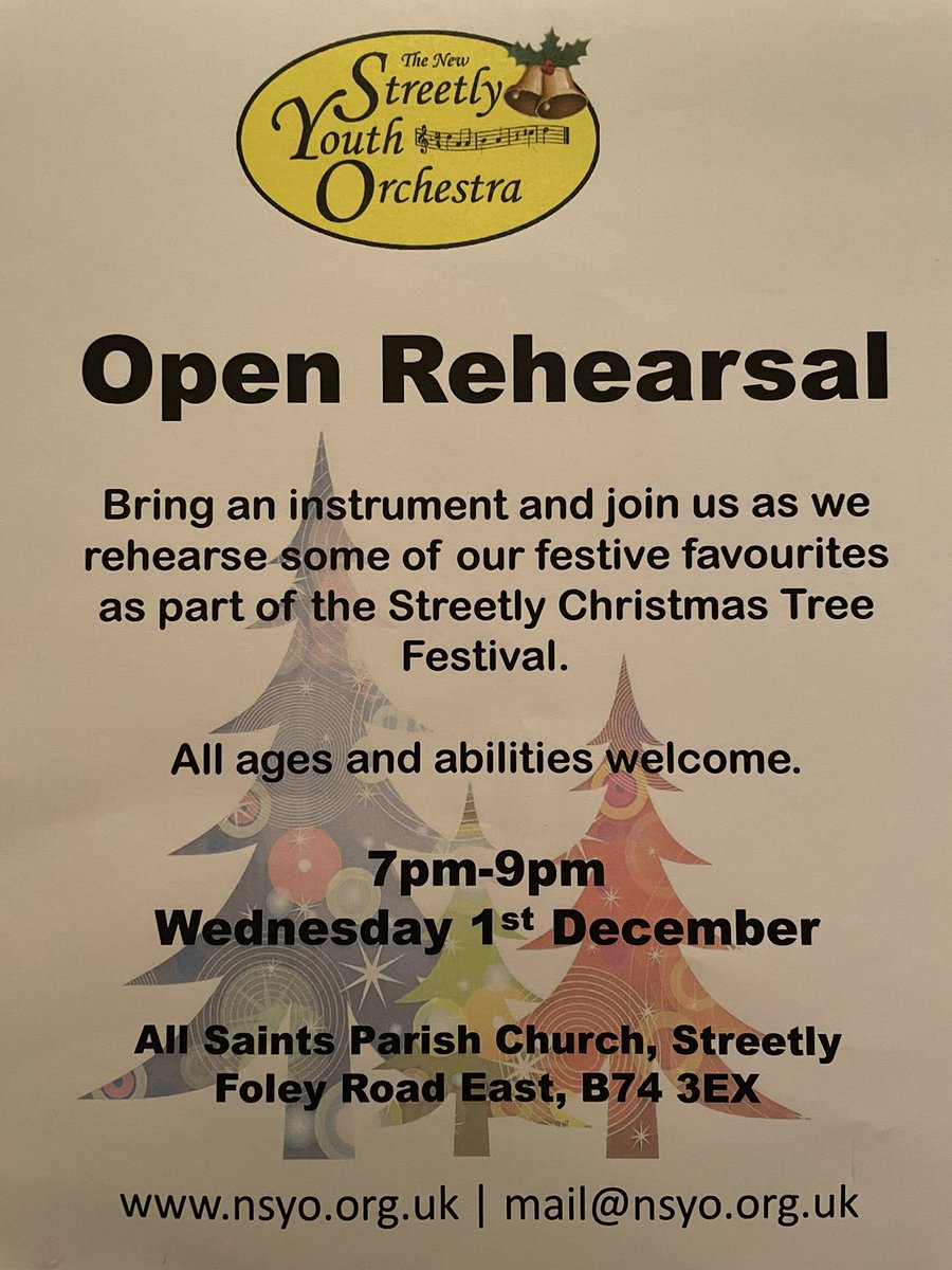 Play an orchestral instrument? Fancy giving it a blast? Join us for an open rehearsal at All Saints Church, Streetly on Wednesday evening, or contact us for information about how to join. All ages and abilities welcome.