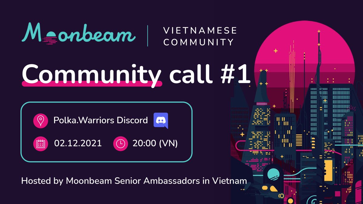 MoonbeamVN's tweet photo. 1/ Moonbeam Vietnam Community Call #1

Chào mừng #Moonbeam chiến thắng slot parachain #2 trên Polkadot, đội ngũ Sr. Ambassador của Moonbeam ở Việt Nam sẽ tổ chức community call #1 để chia sẻ về hst Moonbeam, Moonriver cũng như giải đáp thắc mắc từ cộng đồng. https://t.co/UYNOItLp90
