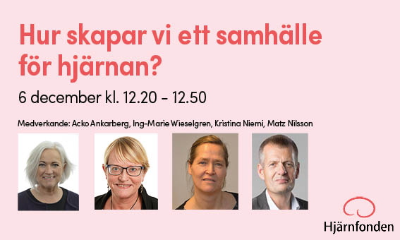 I dag lever vi i ett samhälle som inte ser till hjärnans bästa. Lyssna till ett samtal om hur en nationell plan för hjärnan kan göra skillnad. Medverkande:  <a href="/AckoAnkarberg/">Acko Ankarberg J</a> <a href="/IMWieselgren/">Ing-Marie Wieselgren</a> <a href="/matzskolledarna/">Matz Nilsson</a> <a href="/KristinaNiemi1/">Kristina Niemi</a> <a href="/MPrigorowsky/">Maria Prigorowsky</a> <a href="/folkhalsodalen/">Folkhälsodalen</a> 
folkhalsodalen.se/kommand-events…