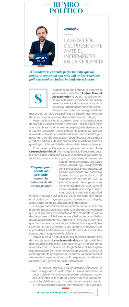 BAnalytics_Mx's tweet photo. Como todos los lunes, nuestro presidente, @arturoavila_mx escribe en el @heraldodemexico sobre la reacción presidencial ante el aumento de la violencia en el país. Te invitamos a leerla
https://t.co/S5fMEHKX66 https://t.co/p6Jffudpm2