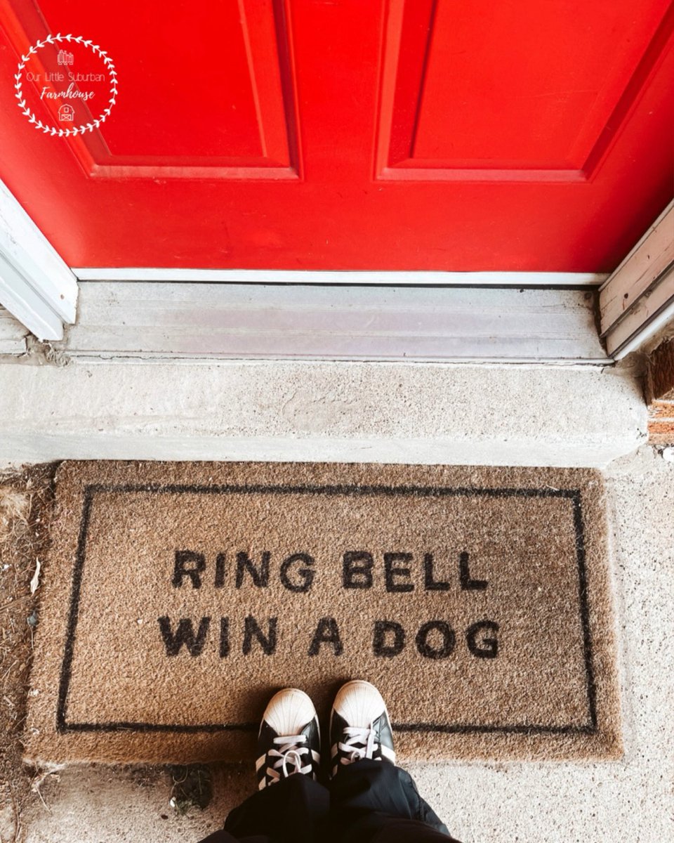 I don’t know what I love more. My red door or the door mat! #microhomestead #zone5garden #canadiangardener