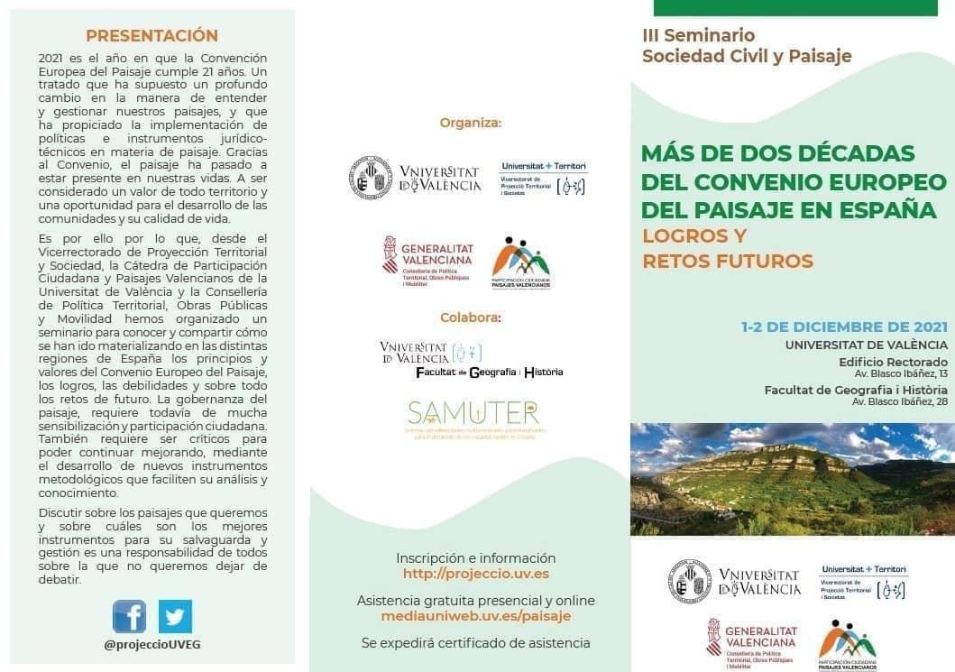 catedrapaisaje's tweet photo. 🔶 Seminari "Més de dues dècades del Conveni Europeu del Paisatge en Espanya: assoliments i reptes futurs"
🗓️ 1 i 2 de decembre
🏢 Rectorat i Facultat de Geografia i Història 
📝 Inscripcions: https://t.co/tfXlKesZq1
@GVAterritori @bibliotequesuv @JardiBotanicUV @UVcatedres https://t.co/HTPBwxjNsy
