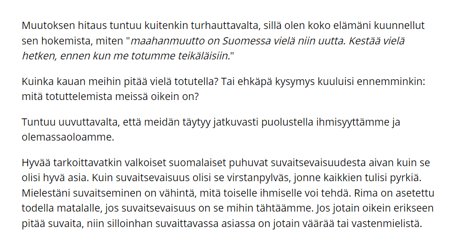 tuukka_kuru's tweet photo. Tykkään siitä, miten yle on siirtymässä uudelle asteelle suomalaisvihansa kanssa. Hitaan kypsyttämisen sijasta suomalaiset pääsevätkin nyt lukemaan suoraan siitä, kuinka heidän suvaitsevaisuutensa ei enää riitä, ja kuinka heidän valkoisuutensa on ratkaisua vaativa ongelma. https://t.co/cUCZ1f4rIM