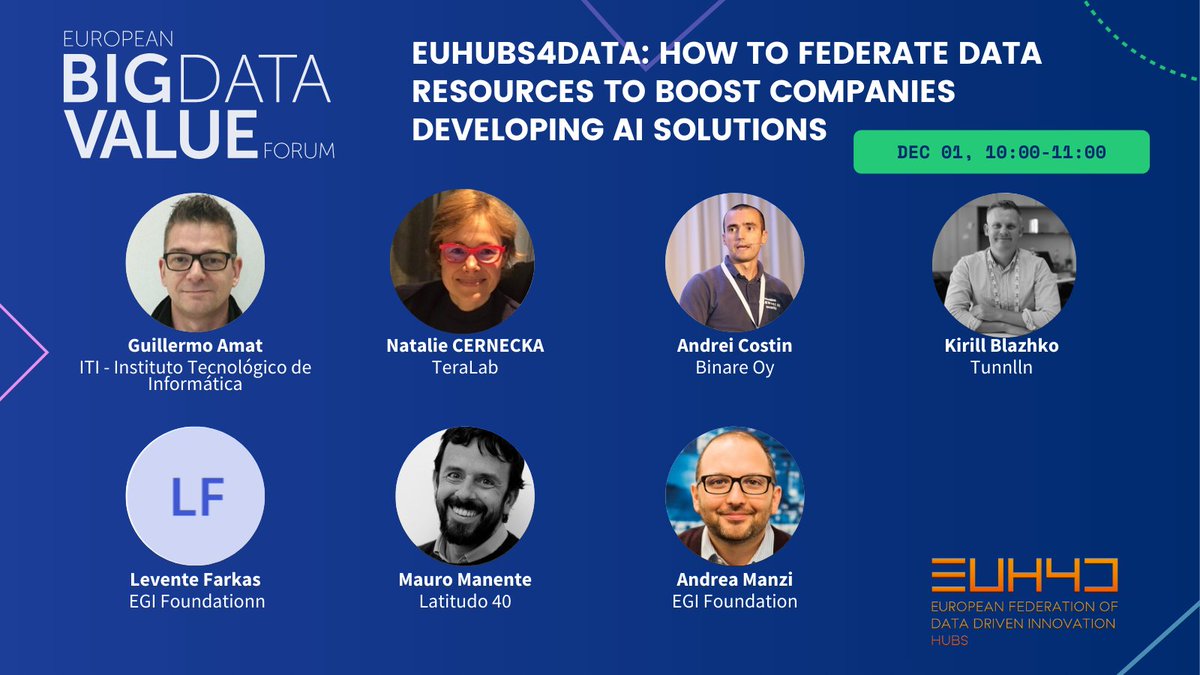 🚀 Are you a company working on AI Solutions? Do you want to know how to #boost #datadriven #innovation?💡 Join #EUH4D session at #EBDVF21 Have a look at the speakers and join to find out more 📆 Wed 1 Dec, 10:00. 📍Don’t forget to register to attend: lnkd.in/dHtCtbdV