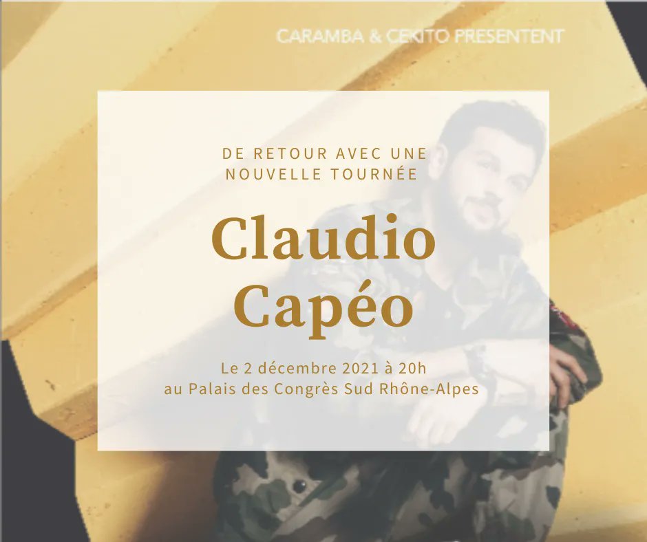 PalaisCongres's tweet photo. 🎤 @claudiocapeo
___________

📅 Jeudi 2 Décembre 2021 à 20H00
📍 Palais des Congrès Sud Rhône-Alpes, Châteauneuf-sur-Isère
🎟️ Billetterie : https://t.co/folFFrB55W
☎️ 04 75 71 97 10

#palaisdescongres #concert #claudiocapeo https://t.co/16D0PH5RIL