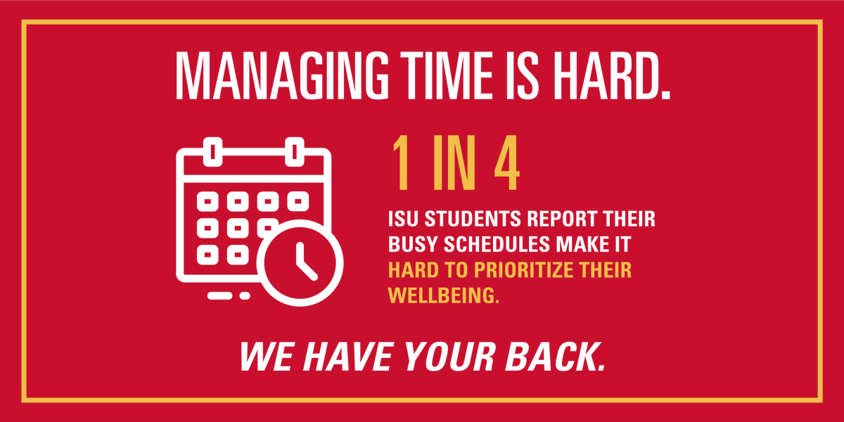 IAStateSA's tweet photo. Welcome back, Cyclones! Only three more weeks left in the fall semester. This time of year can be overwhelming while you juggle classes, prepare for finals, and manage other commitments. Find resources and learn how you can get #CycloneSupport at https://t.co/eIMCRT2uJg. https://t.co/P9y8yBSEHO