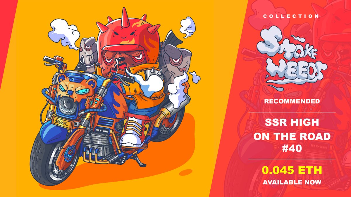 SMOKE WEEDDSS SSR HIGH 50pcs 
DROP 40/50
SOLD 32/50 

SSR HIGH ON THE ROAD #40
0.045 ETH

AVAILABLE ON
opensea.io/collection/smo…

#nftcollector #NFTCommunity #NFTdrops #NFTartists