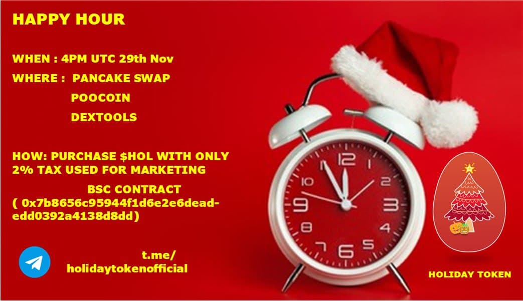 Ufuk55_'s tweet photo. @gem_detecter Happy Hour Live Now. Holiday Token ($HOL) 

8% BUSD Rewards
1% Marketing And Development
2% Auto Liquidity
3% Buy Back / Charity

FULLY SECURED
ANTI-DUMP https://t.co/AOvTb7YhBv