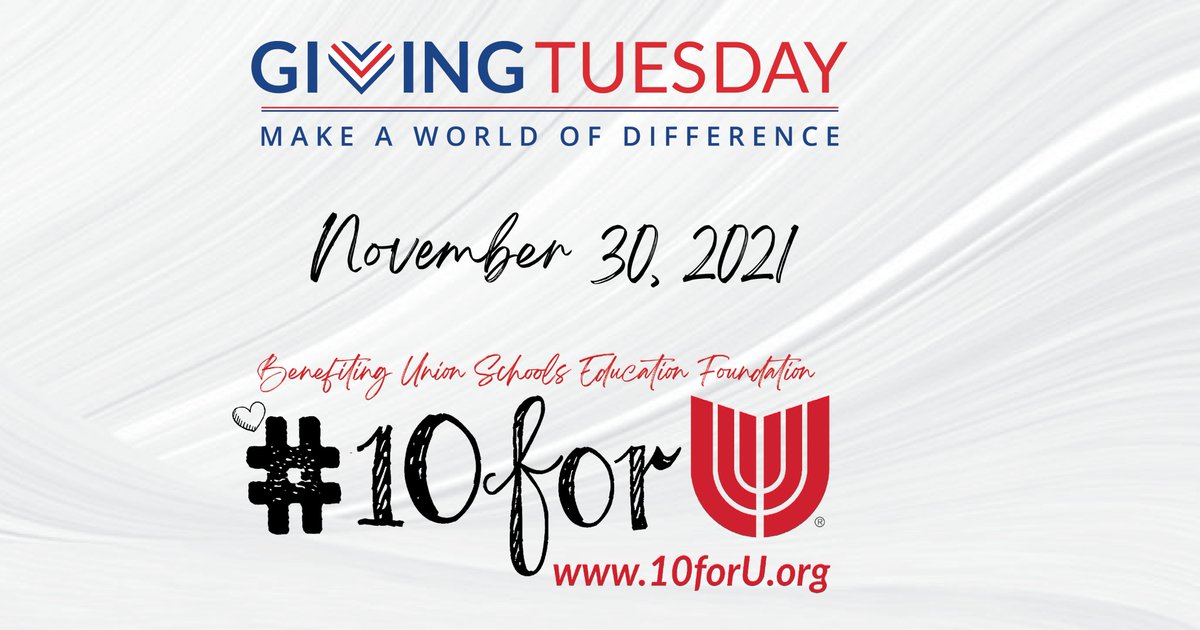 UnionFound's tweet image. unionfoundation.org/10foru Tomorrow is #GivingTuesday2021 Please consider a donation of $10 (or more!) to Union Schools Education Foundation's #10forU Campaign - created to show how small acts of kindness can collectively make a meaningful difference.