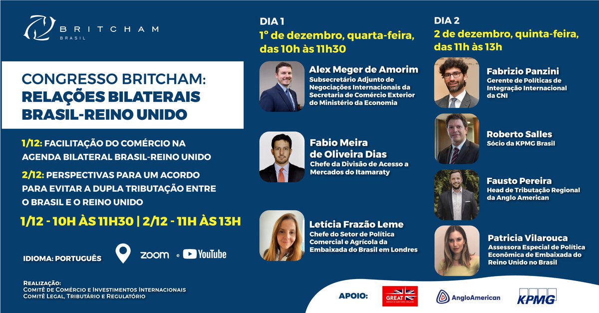 BritchamBrasil's tweet photo. 📍 Imperdível nas manhãs desta quarta e quinta-feira!

A Britcham promove o Congresso 'Relações Bilaterais Brasil-Reino Unido' com a participação de convidados que vivem a prática no dia a dia. 

🖱️ Clique neste link para se inscrever: https://t.co/DVdir4IMav https://t.co/JW6hjb9ZnI
