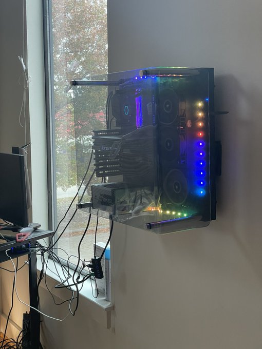 My cord management is a disaster but I've finally mounted my PC. This has been a dream of mine for a