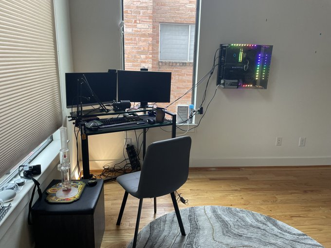 My cord management is a disaster but I've finally mounted my PC. This has been a dream of mine for a