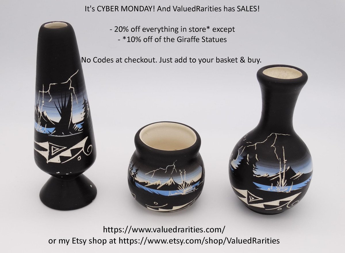valuedrarities's tweet photo. It's Cyber Monday! And ValuedRarities has SALES!

- 20% off everything in store* except *10% off of the Giraffe Statues
No Codes at checkout. Just add to your basket &amp; buy.

#valuedrarities #shopsmallbusiness #CyberMonday #CyberMonday2021 #CyberWeek 

See pic for websites https://t.co/5eho9butVy
