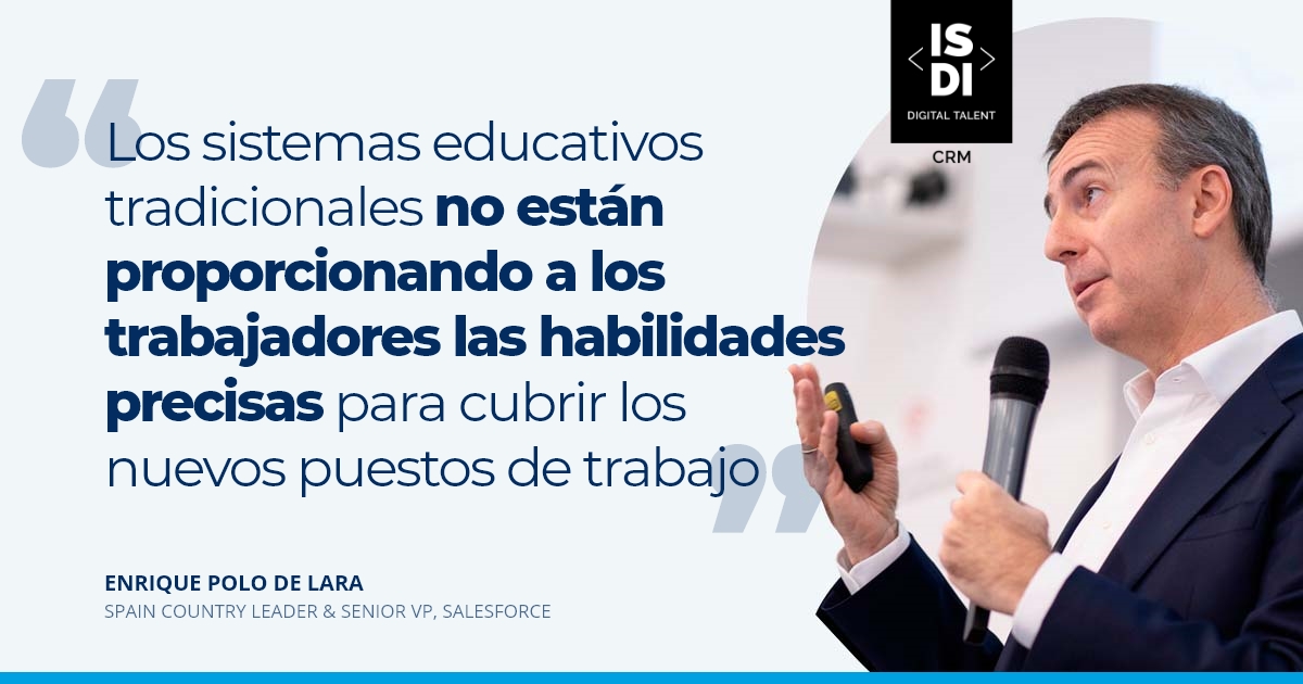 isdicrm's tweet photo. Los sistemas educativos tradicionales no están preparando a los trabajadores para seguir el ritmo de los avances tecnológicos y de las habilidades precisas para cubrir los nuevos puestos de trabajo @enriquepolo @SalesforceES 
#isdi #isdicrm #salesforceisdigital #digitaltalent https://t.co/4C0FLTeoDr