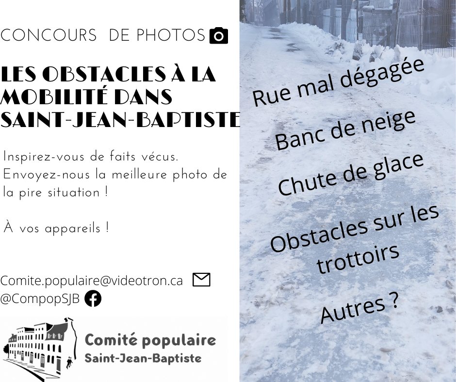 Le Compop lance un concours de photos cet hiver ! ❄️

Pour tout savoir 👉facebook.com/CompopSJB/phot… 

<a href="/BourdonFaubourg/">Bourdon du Faubourg</a> #villequebec #sjb #sjblove #mobilité <a href="/CkiaFm/">CKIA FM</a> <a href="/LeCarrefourQc/">Journal Le Carrefour de Québec</a>