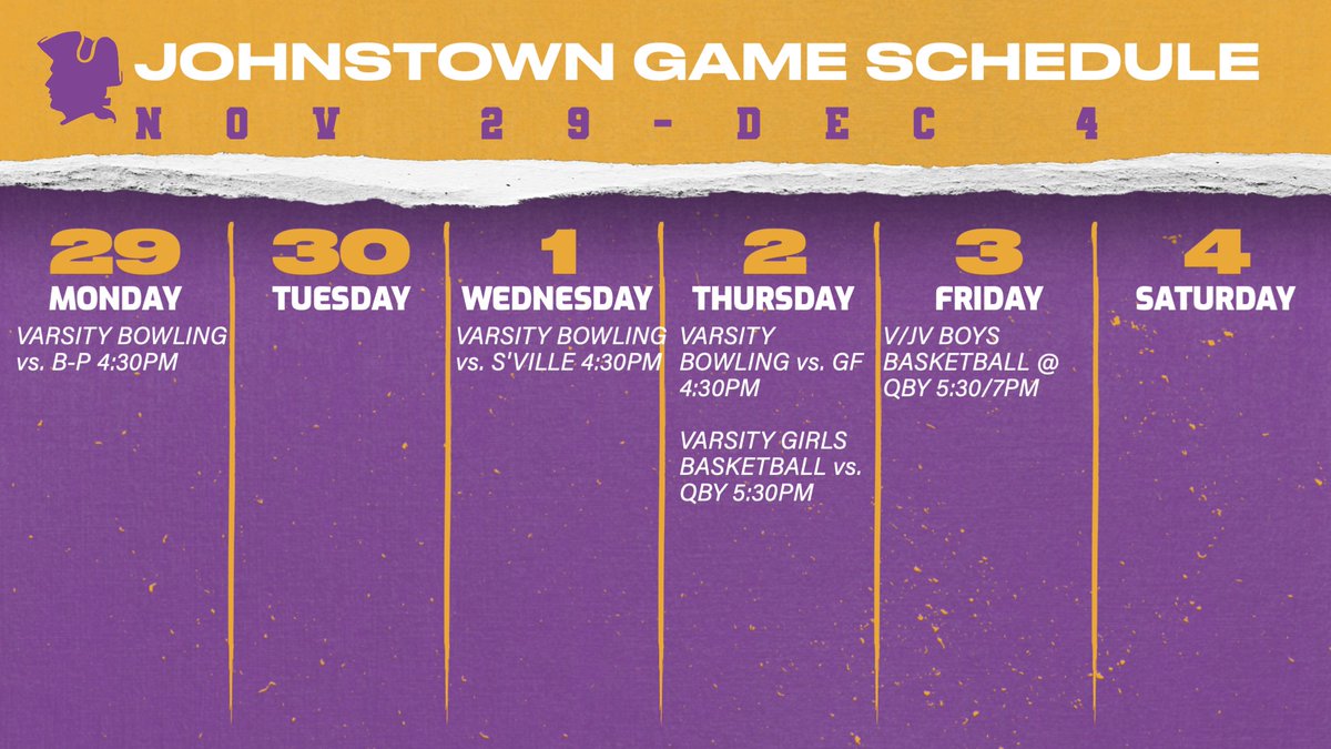 Good luck to all teams competing this week! If you can't make it to Thursday's Girls Basketball Game, it will be live-streamed on our "Johnstown Live Events" YouTube channel.