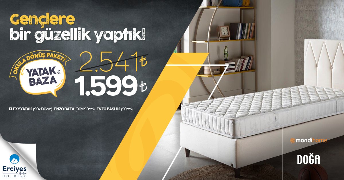 Mondi Home’da okula dönüş paketi. Yatak ve Baza 2.541 TL  yerine 1.599 TL.
#DogaMagazalari #İndirim #Kampanya #MondiHome