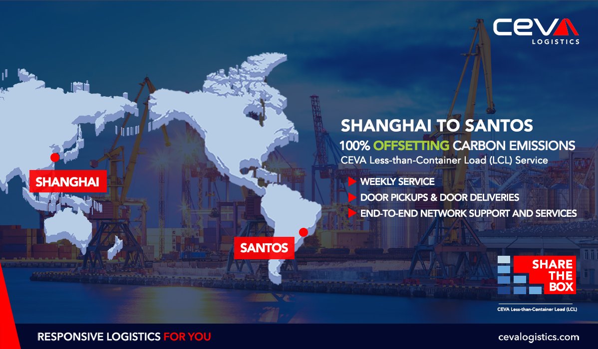 cevalogistics's tweet photo. ๐ข #Sharethebox for you next shipment from #Shanghai to #Santos! This is just one of hundreds of #LCL lanes that we operate weekly. Learn more: https://t.co/nNQl1vEqJy
#CEVALogistics #ResponsiveLogisticsforYou #OceanFreight #containersharing #lessthancontainerload https://t.co/XqlSH0in0j