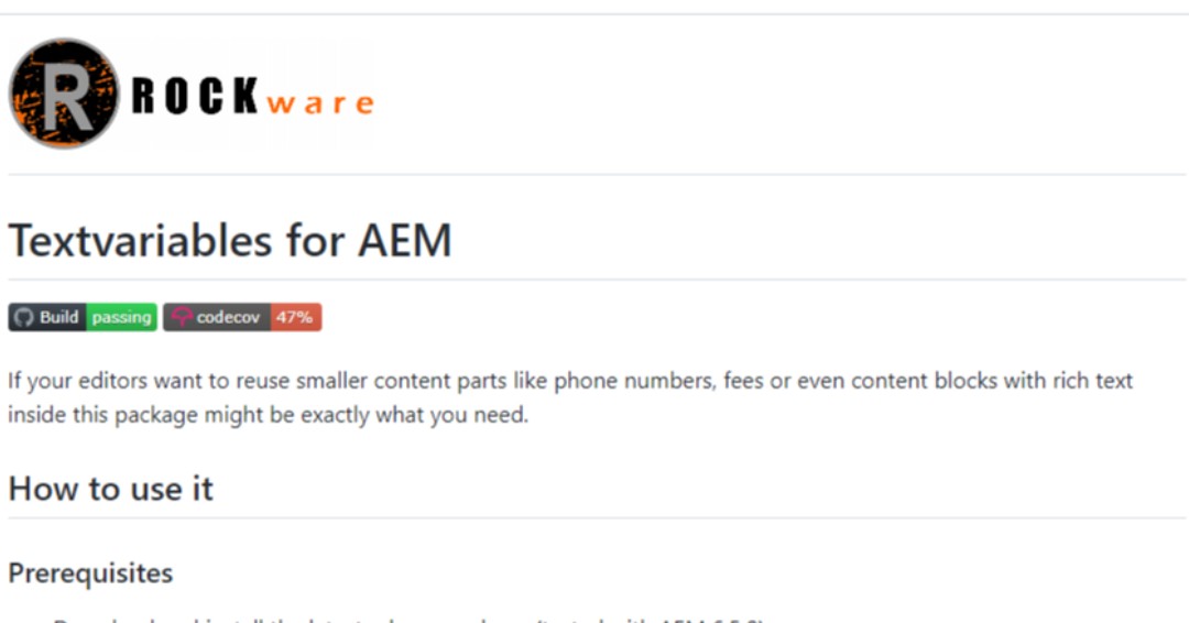 rockware12's tweet photo. #Rockware Goes OpenSource. Check out our #AEM Textvariables package that lets editors define variables and use them in all available components.
https://t.co/CZxLztLHrS https://t.co/mgppI1XfnE