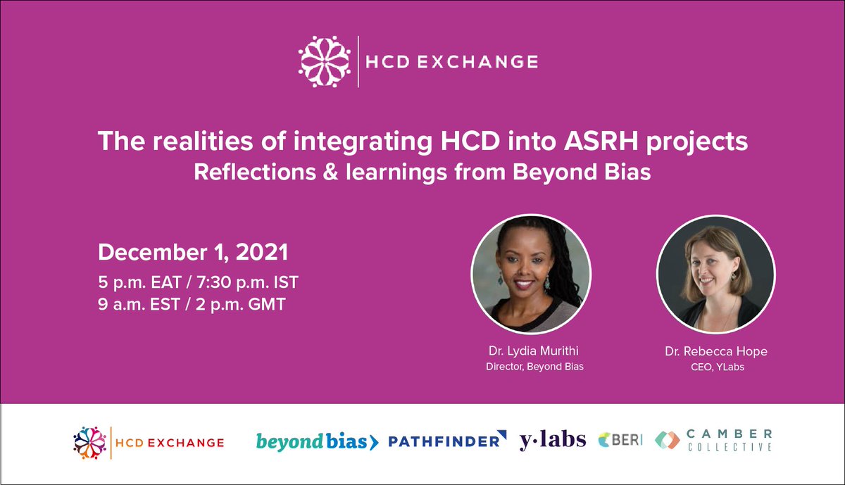 On December 1, 2021, join #HCDEXchange and <a href="/PathfinderInt/">Pathfinder</a> 's Beyond Bias project for a webinar on the realities of integrating HCD into ASRH projects.

Register to join the webinar ➡️ jsi.zoom.us/webinar/regist…