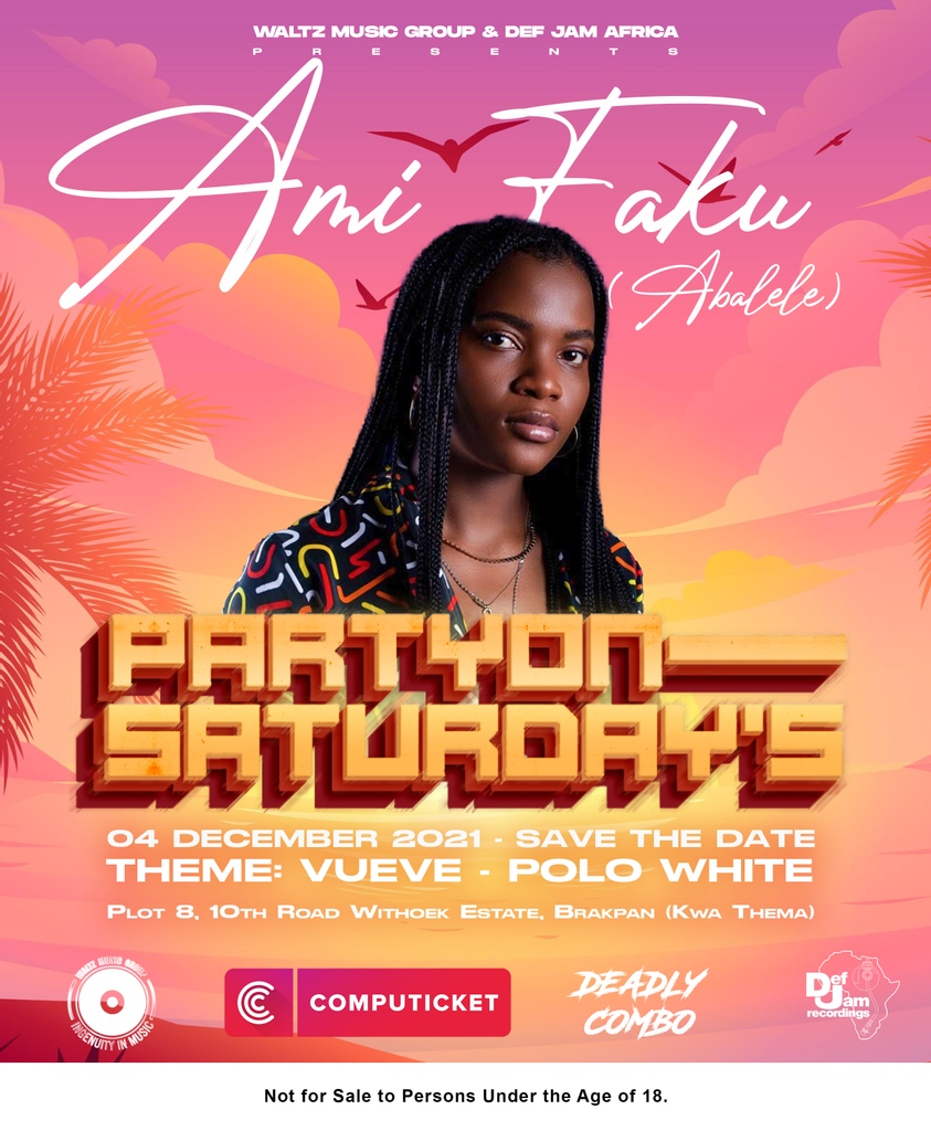 .<a href="/Ami_Faku/">Ami Faku</a> will be gracing the “Party On Saturday’s” Stage 

Get your tickets now -  tickets.computicket.com/event/partyons…