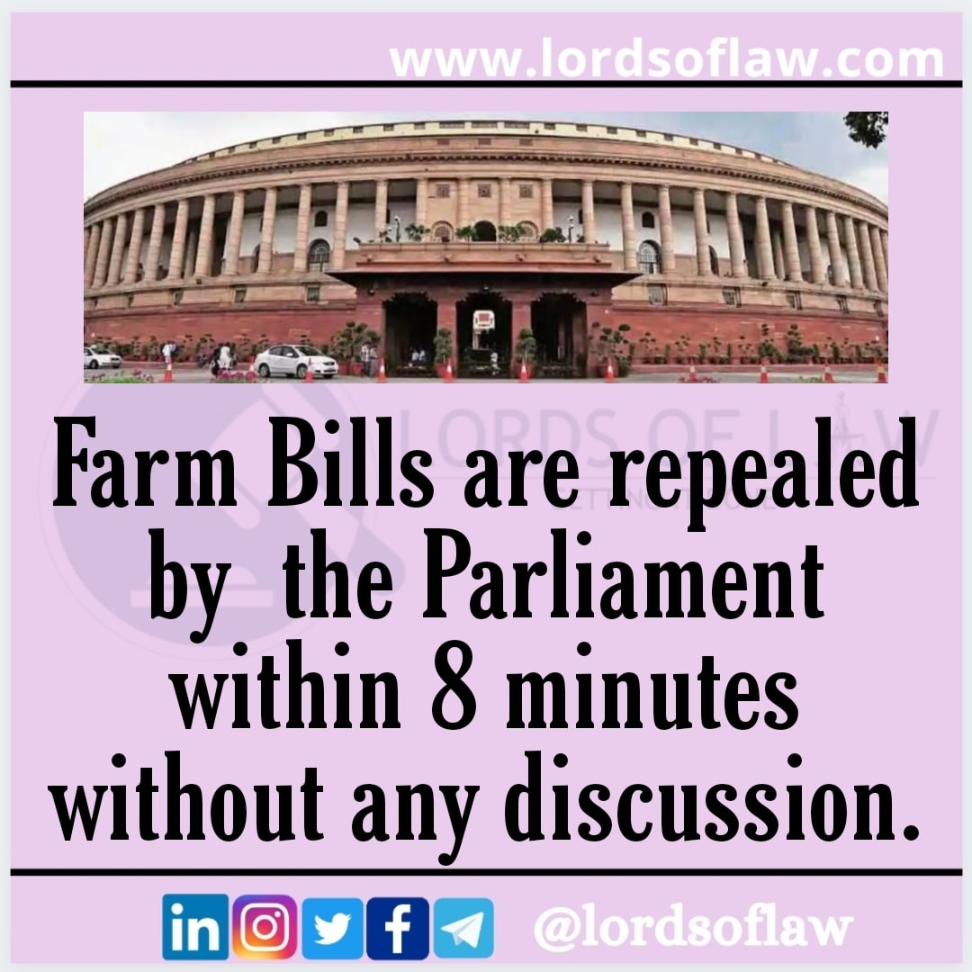 LordsOfLaw's tweet photo. Farm laws are repealed by the Parliament.
Follow @LordsOfLaw 
#FarmLaws #parliament #centre #law #legal https://t.co/V6aGTj7tI0