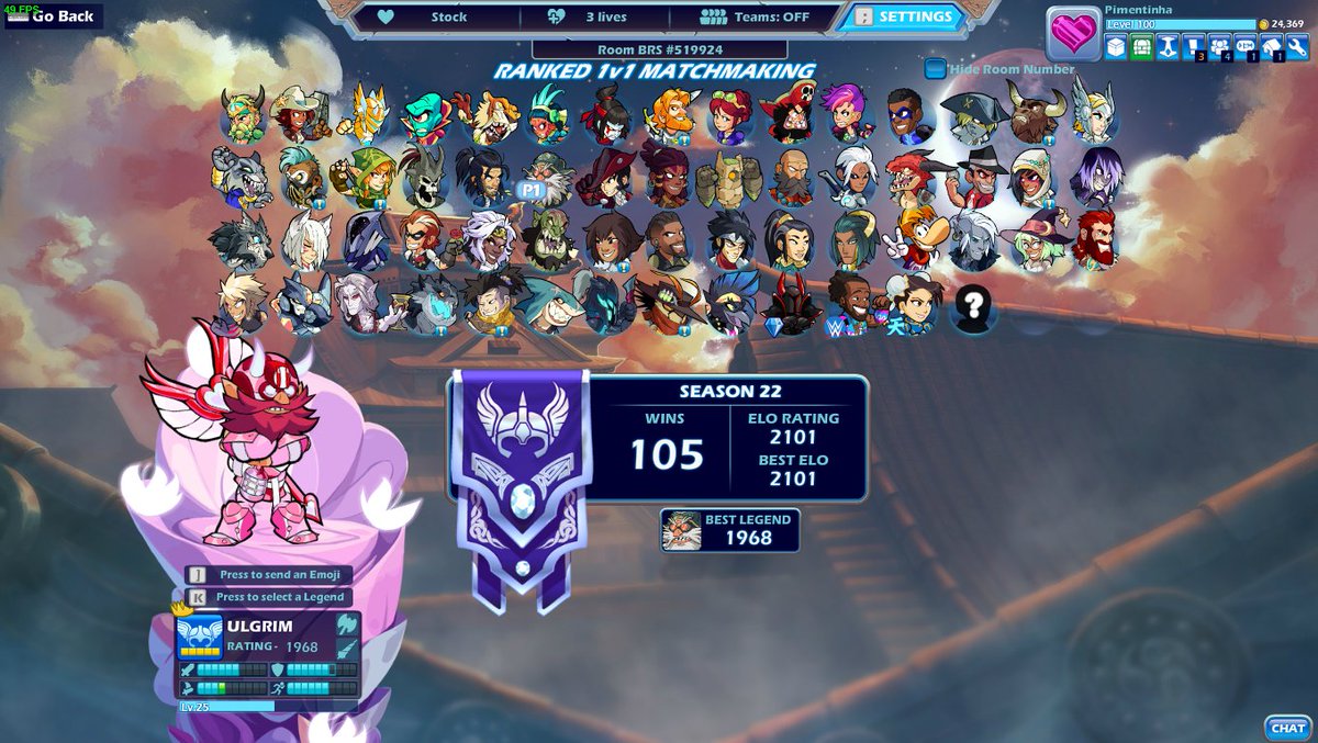 TaisCrislaine's tweet photo. Após algumas seasons longe do jogo e dos 2100, enfim hj cheguei, não acredito que um dos meus mains faria eu chegar ai,  #feliz #Brawlhalla @rubiesbh https://t.co/UiP0d90Vgd