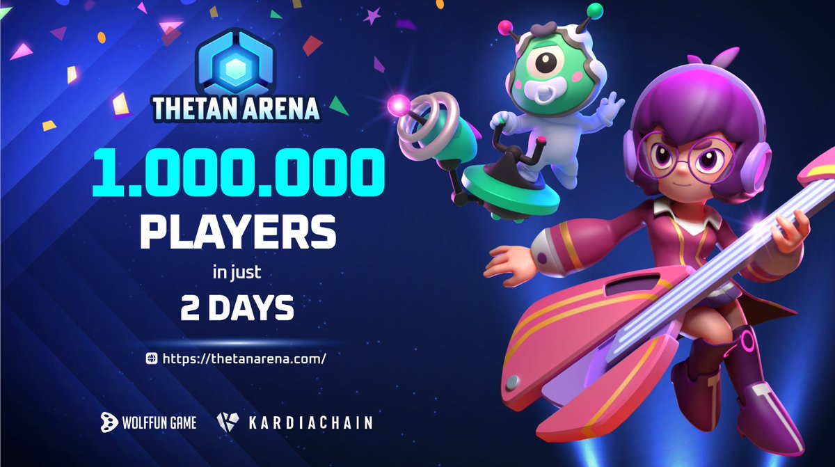 🔥 BIG RECORD: 1 MILLION PLAYERS IN JUST 2 DAYS
In just 2 days, #ThetanArena has gained: 
▶️ 1 million players
▶️ Rating 4.7 on Google Play 
▶️ Rating 4.8 on Appstore
<a href="/KardiaChain/">Master Of RGS</a> <a href="/wolffungame/">Wolffun Game</a>