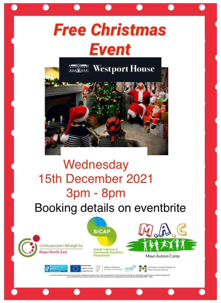 🎅🏻Winter Wonderland… Book your Place 🎅🏻
Mayo autism camp have teamed up with Mayo North East  SICAP to offer this wonderful opportunity to families in #Mayo with autistic children to meet Santa at #winterwonderland at  Westport House. 
eventbrite.co.uk/o/mayo-autism-…