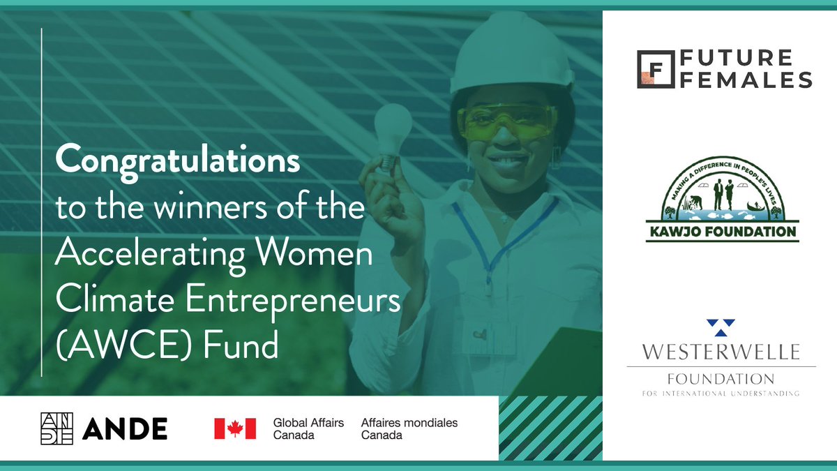 AspenANDE's tweet photo. @AspenANDE is proud to announce three new winners under the Accelerating Women Climate Entrepreneurs #AWCE Fund!
See the winning projects: https://t.co/Jm9Z6Z9SjQ https://t.co/kdZbeaPztX