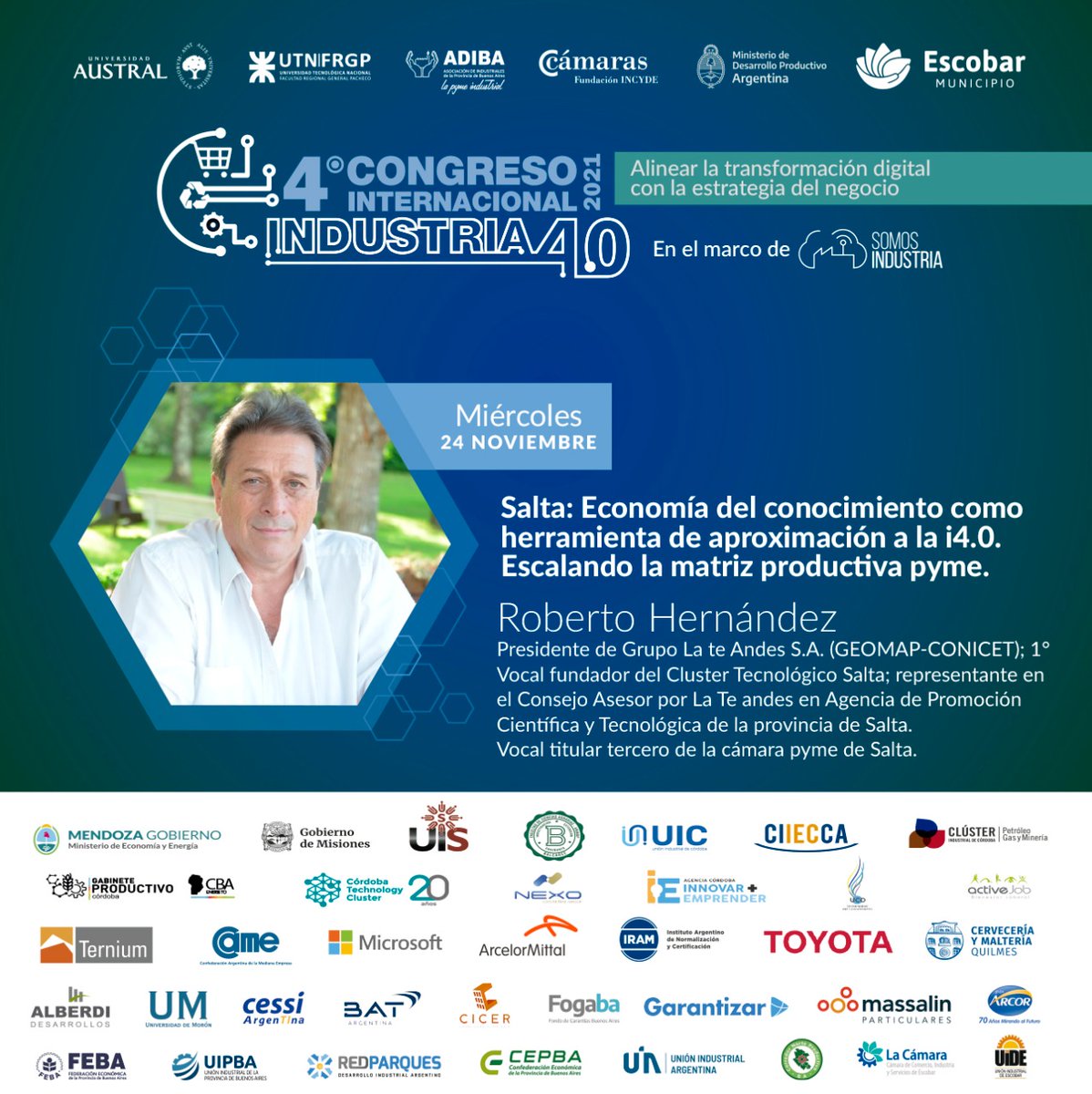 LATEAndes's tweet photo. 👉 Participamos del 4° Congreso Internacional Industria 4.0 2021. El Presidente de LA.TE. ANDES, Roberto Hernández, brindó su conferencia "Salta: Economía del conocimiento como herramienta de aproximación a la i4.0. Escalando la matriz productiva pyme"
https://t.co/xZcYOwRTsp https://t.co/DrDQwWNbH0