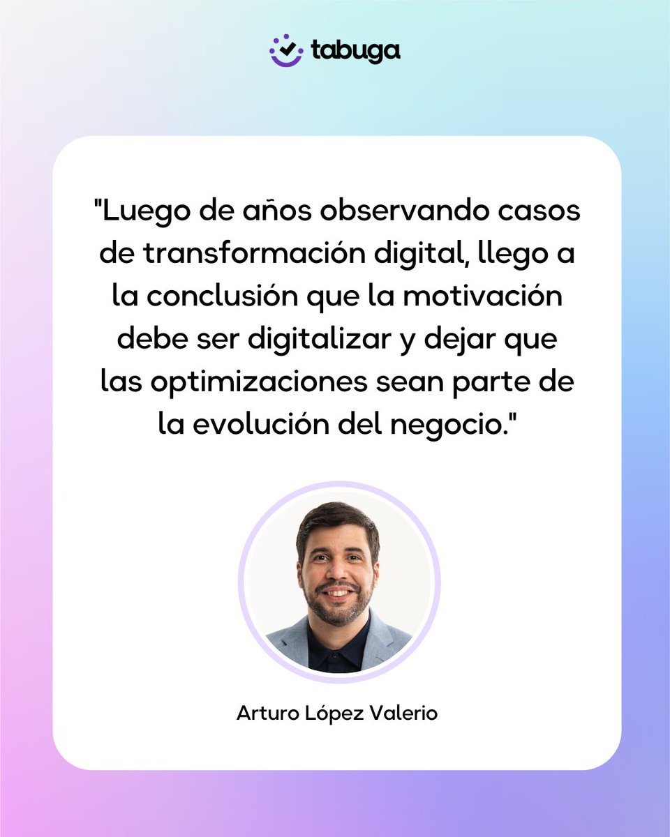 wearetabuga's tweet photo. El fin de la transformación digital, según nuestro fundador @alopezvalerio, deber enfocarse en digitalizar y dejar que las optimizaciones sean parte de la evolución del negocio. https://t.co/xFiyyFhkLu