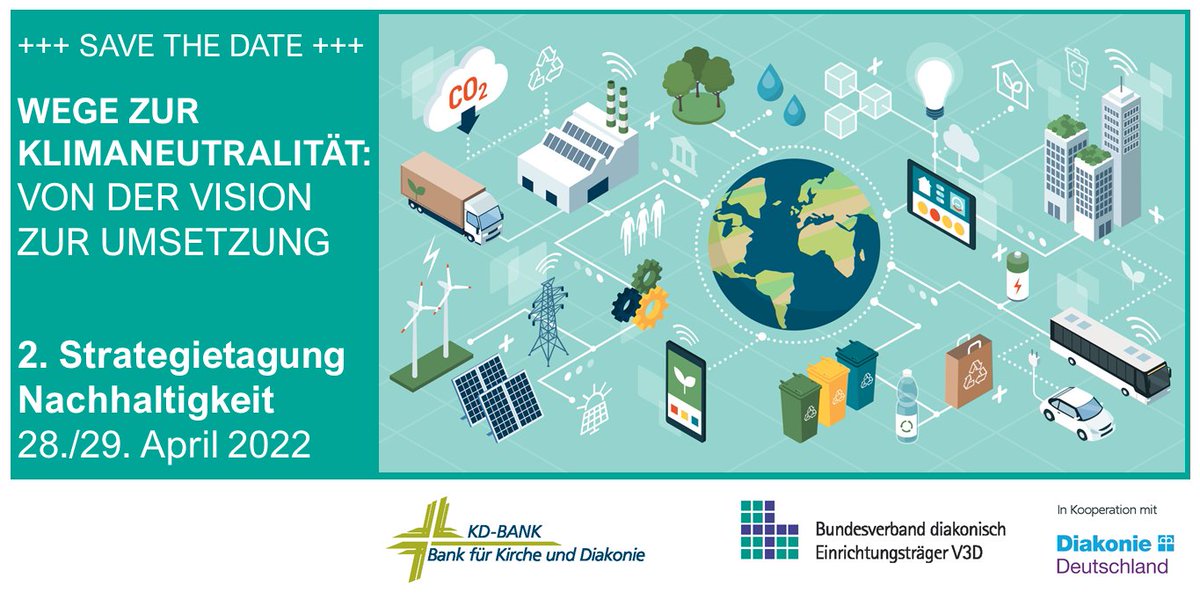 Nachhaltigkeit darf keine vage Vision bleiben. Unsere Strategietagung #Nachhaltigkeit am 28. &amp; 29. April 2022 in Berlin beleuchtet u.a. die Dekarbonisierung der Gebäude und Lieferketten. Jetzt vormerken: bit.ly/3xwk7vb Partner sind KD-Bank &amp; <a href="/diakonie/">Diakonie Deutschland</a> #Klimaschutz