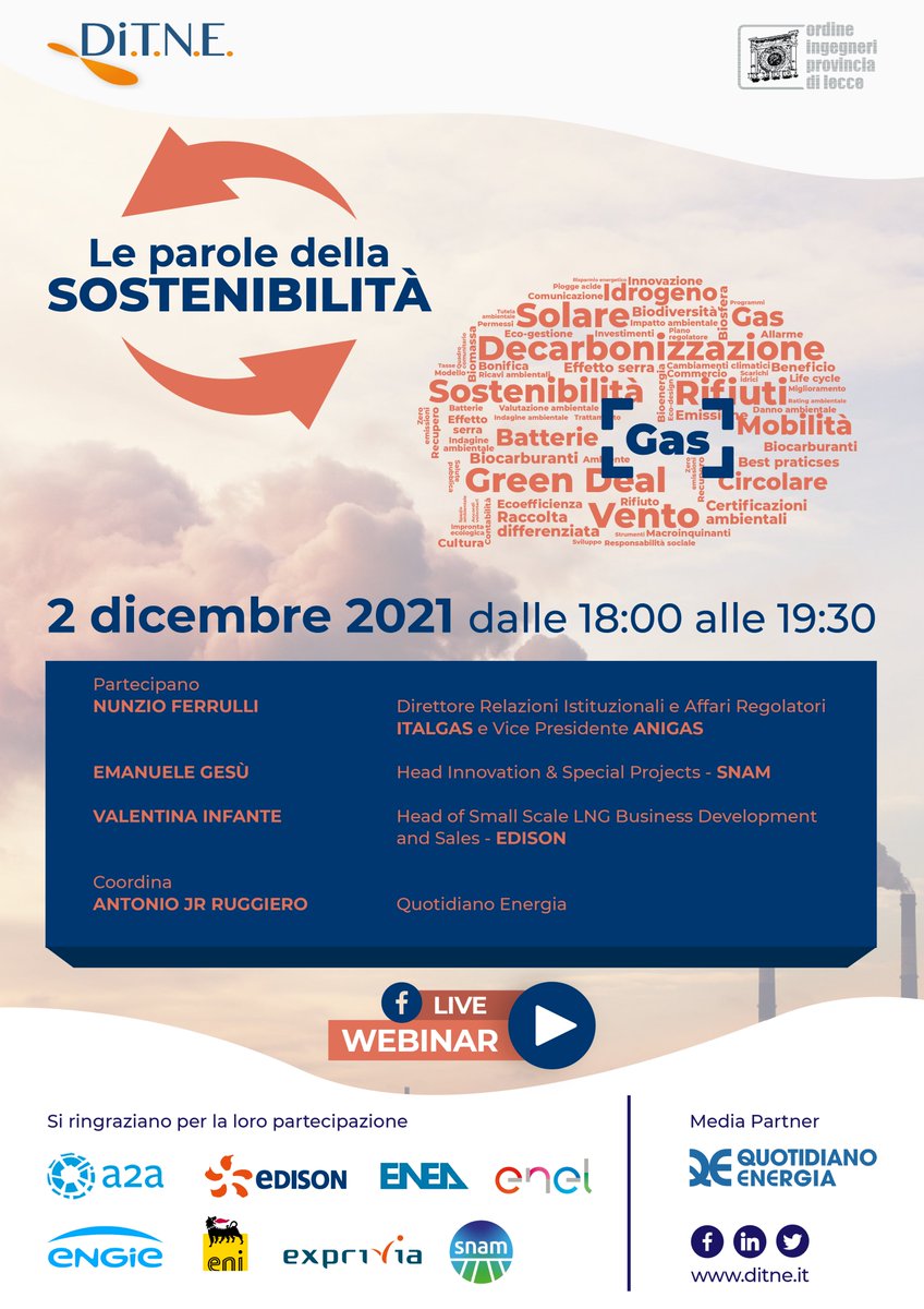 #GAS, dodicesimo appuntamento con 𝗟𝗲 𝗽𝗮𝗿𝗼𝗹𝗲 𝗱𝗲𝗹𝗹𝗮 𝘀𝗼𝘀𝘁𝗲𝗻𝗶𝗯𝗶𝗹𝗶𝘁𝗮̀

📆𝗚𝗶𝗼𝘃𝗲𝗱𝗶̀ 𝟮/𝟭𝟮
⏰𝗗𝗮𝗹𝗹𝗲 𝟭𝟴.𝟬𝟬 𝗮𝗹𝗹𝗲 𝟭𝟵.𝟯𝟬

Saremo in diretta insieme ai referenti di <a href="/Italgas/">Italgas</a>, <a href="/snam/">Snam</a> e <a href="/Edison4Gov/">Edison4Gov</a>.

⭕Non mancate tinyurl.com/552pne6n