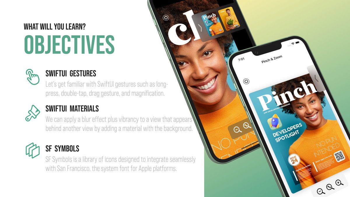 RobertPetras's tweet image. Let's learn how to create a Pinch & Zoom feature with #SwiftUI gestures: double-tap, drag, long-press, and magnification. Enjoy the 4K high-quality tutorials without ads and fluff talk (available by the end of this week).
