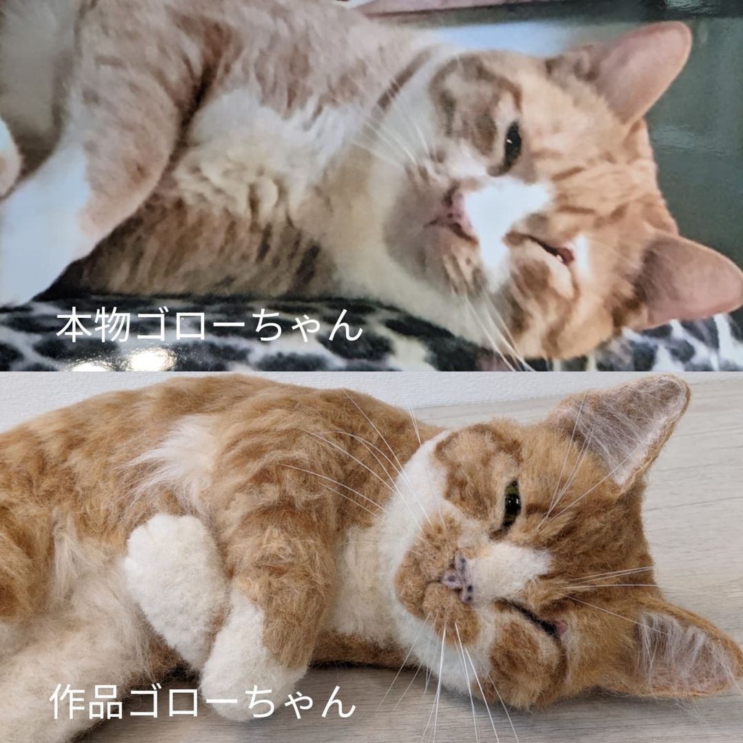 mido_feltart's tweet photo. 飼い主さんが出会った時、背中と左目をケガしており、毛づくろいもせずほこりまみれで、野良猫として必死に生きていたというゴローちゃん。
家族になってからは天真爛漫✨沢山の笑いと幸せをくれたご自慢の息子さんだそうです😺💕
#羊毛フェルト #オーダーメイド
https://t.co/S9Bs3RAwZD https://t.co/HMFpO9dP3D
