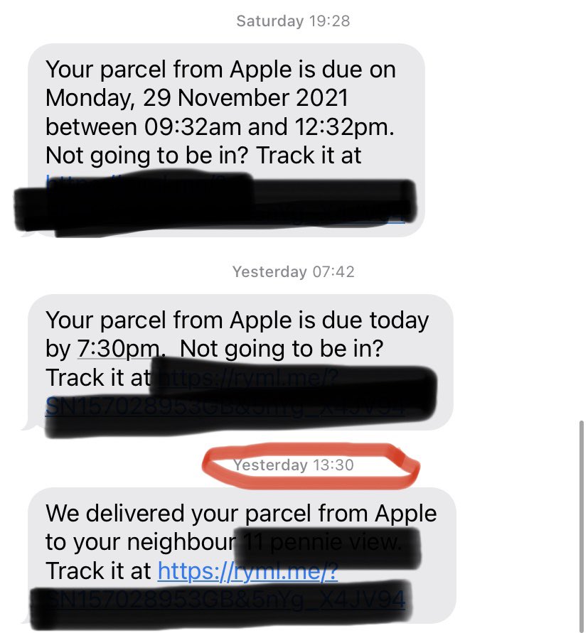 jdernixon's tweet photo. @RoyalMail @RoyalMailHelp notice the time of the message I received to say that I had missed a parcel and it was with my neighbour! Now notice the time on the photo I took of the delivery driver turning around on my drive after I received the message?! https://t.co/RGZMgA9pmK