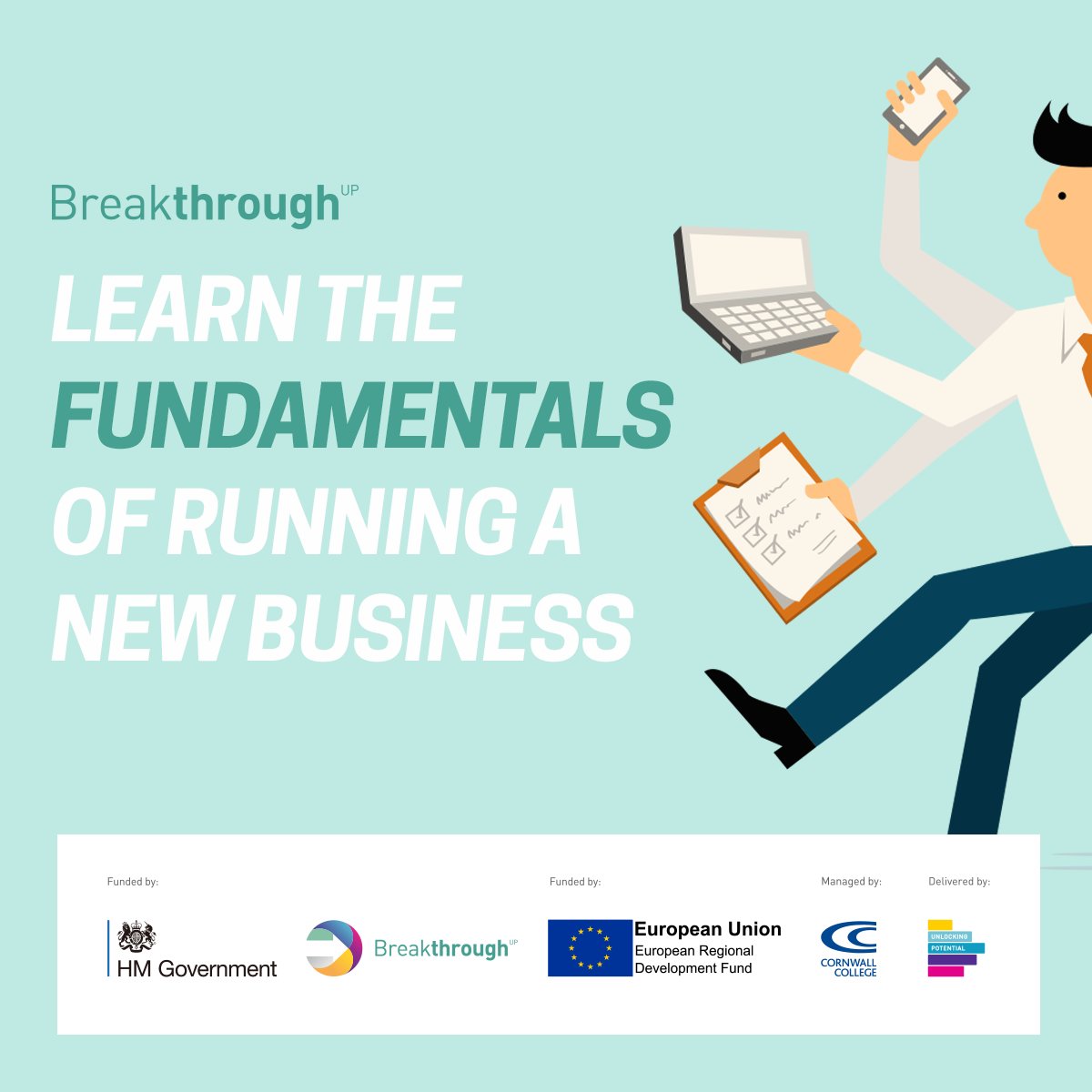 AskBreakthrough's tweet image. Running a new business? Breakthrough is a funded four-part interactive webinar designed to explore and define the fundamentals of running a new business.
Starts Jan 12, 2022. Find out more and book &amp;gt; bit.ly/30vxEqb #newbusinesshelp #businesssupport