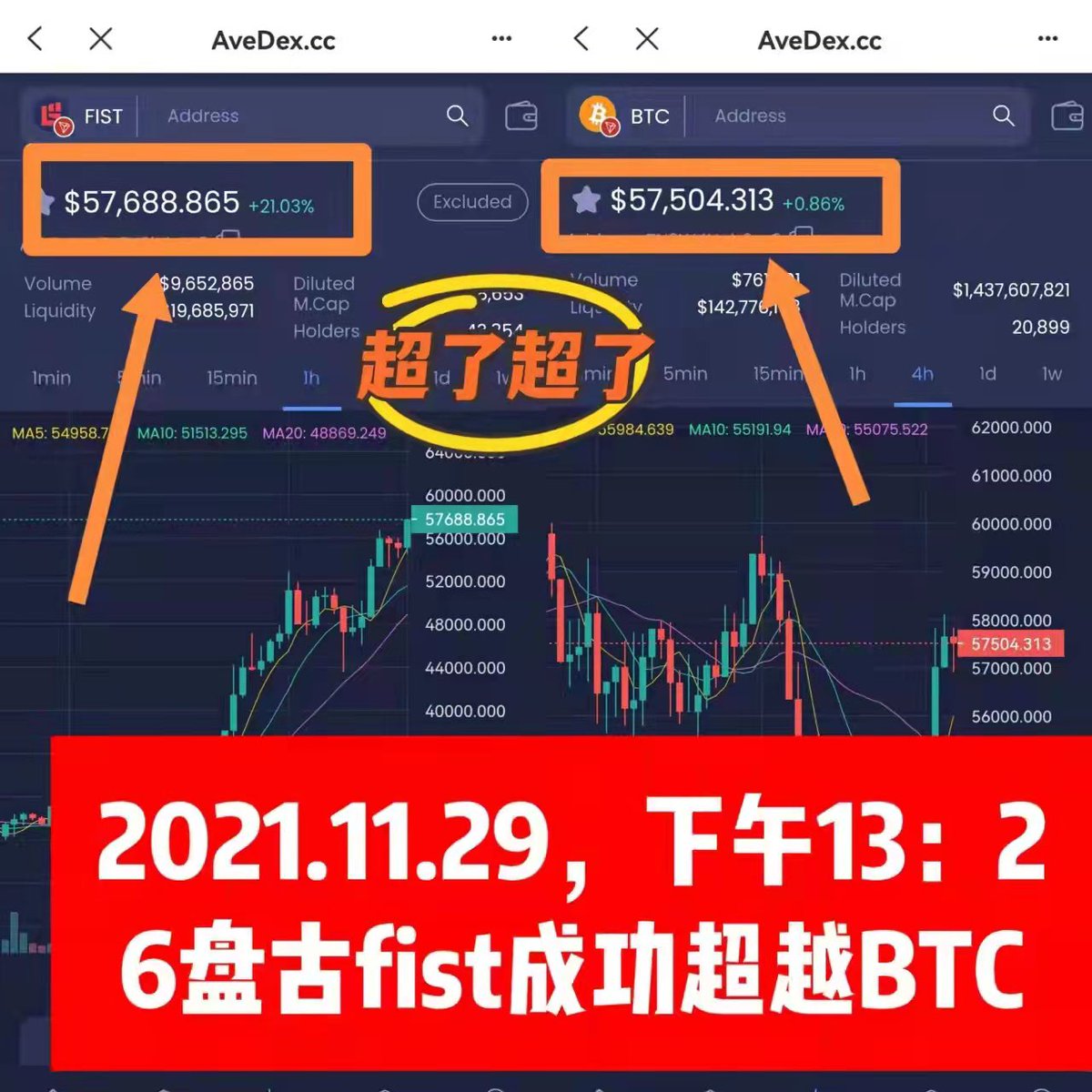 PanguCommunity's tweet photo. AMAZING MOMENT: #FIST has just surpassed #BTC and reached $57688 today! #Crypto #PanGu #DeFi #OSK #cryptocurrency https://t.co/eIEKzL3IVk