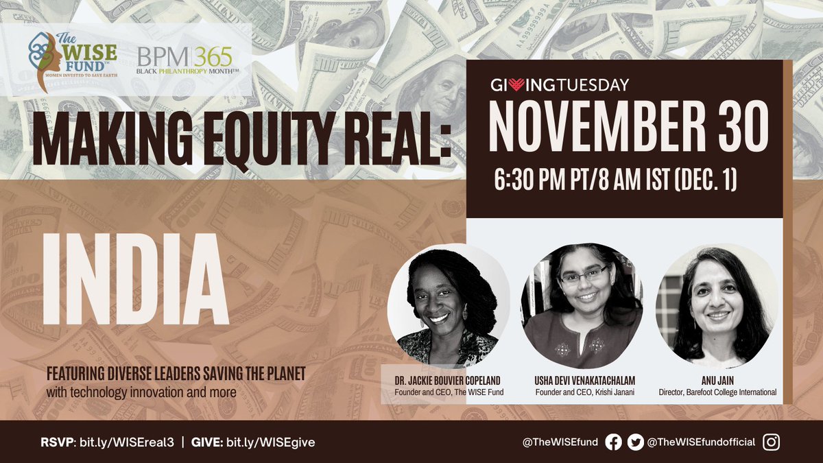 theWISEfund's tweet image. We’re proud to partner with @BarefootCollege and highlight women innovators making their communities and the world a better place for all. Join us tomorrow on #GivingTuesday ! 

If you can’t attend, we have 6 ways that you can support #fundingequity at bit.ly/WISEgive