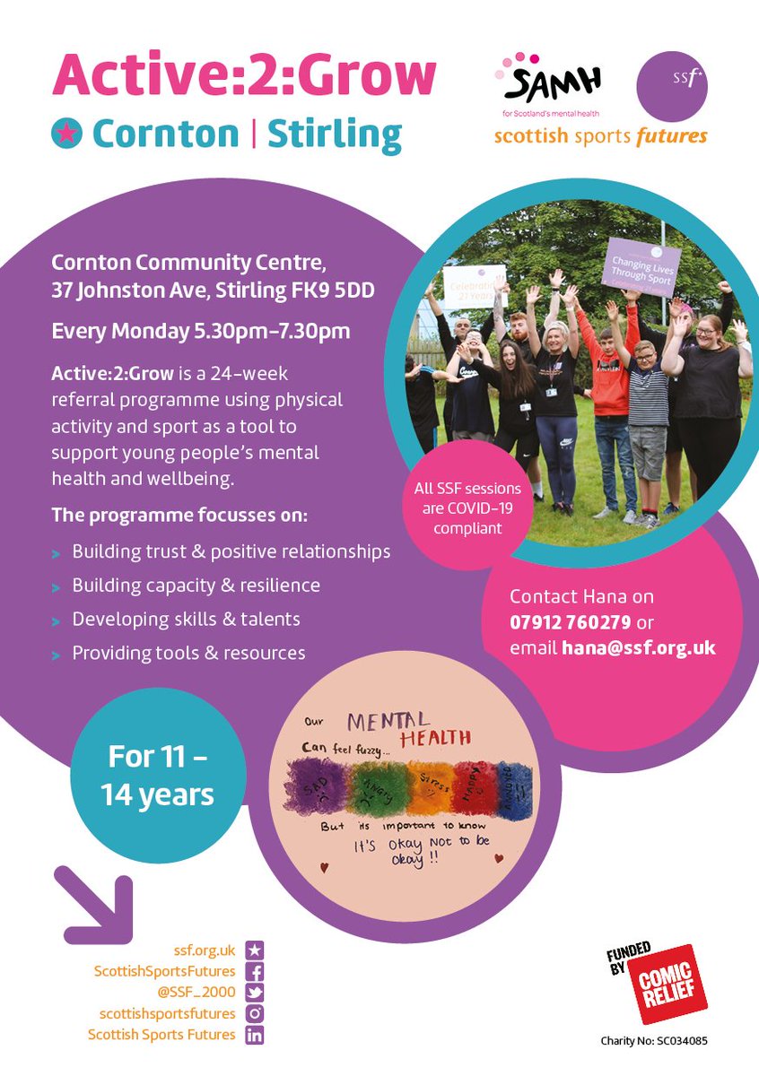 SSF (@ssf_futures) on Twitter photo ⭐️ Active:2:Grow Stirling⭐️
1 week to go until the launch of A2G in Cornton, Stirling.
We can't wait to see our incredible young people get started!
For any enquiries contact <a href="/Chanelle_SSF/">Chanelle Gallagher</a> or @Hana_SSF
#ChangingLivesThroughSport
<a href="/comicrelief/">Comic Relief</a> <a href="/SAMHtweets/">SAMH</a> ⭐️ Active:2:Grow Stirling⭐️
1 week to go until the launch of A2G in Cornton, Stirling.
We can't wait to see our incredible young people get started!
For any enquiries contact <a href="/Chanelle_SSF/">Chanelle Gallagher</a> or @Hana_SSF
#ChangingLivesThroughSport
<a href="/comicrelief/">Comic Relief</a> <a href="/SAMHtweets/">SAMH</a>